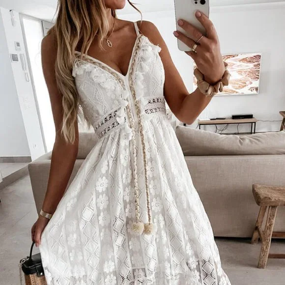 New White Lace Sundress Beach Festival Dress - Picture 5 of 9